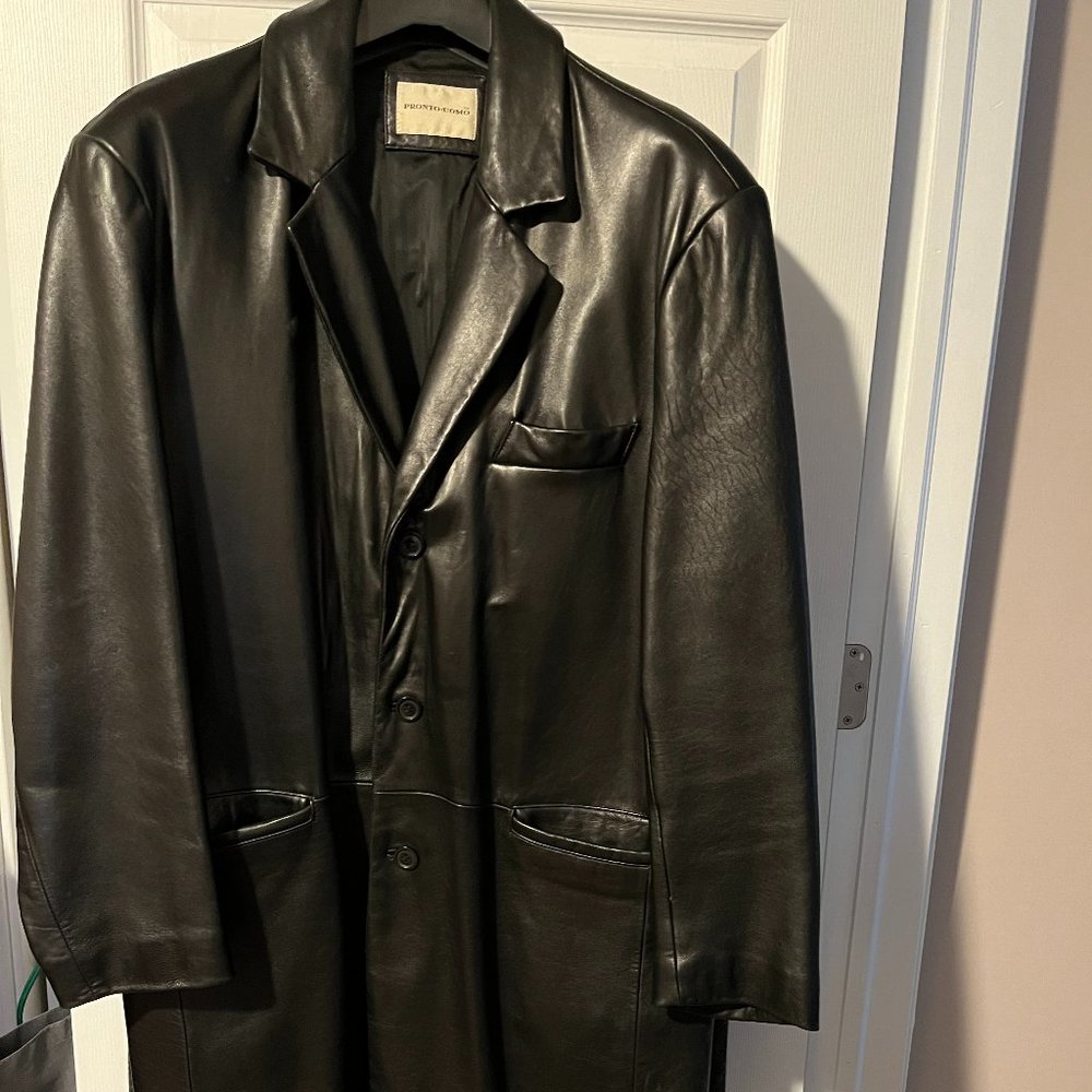 Mens full length leather coat